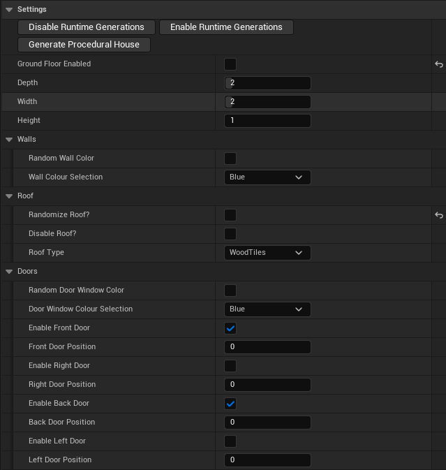 PROCEDURAL HOUSE GENERATION SETTINGS